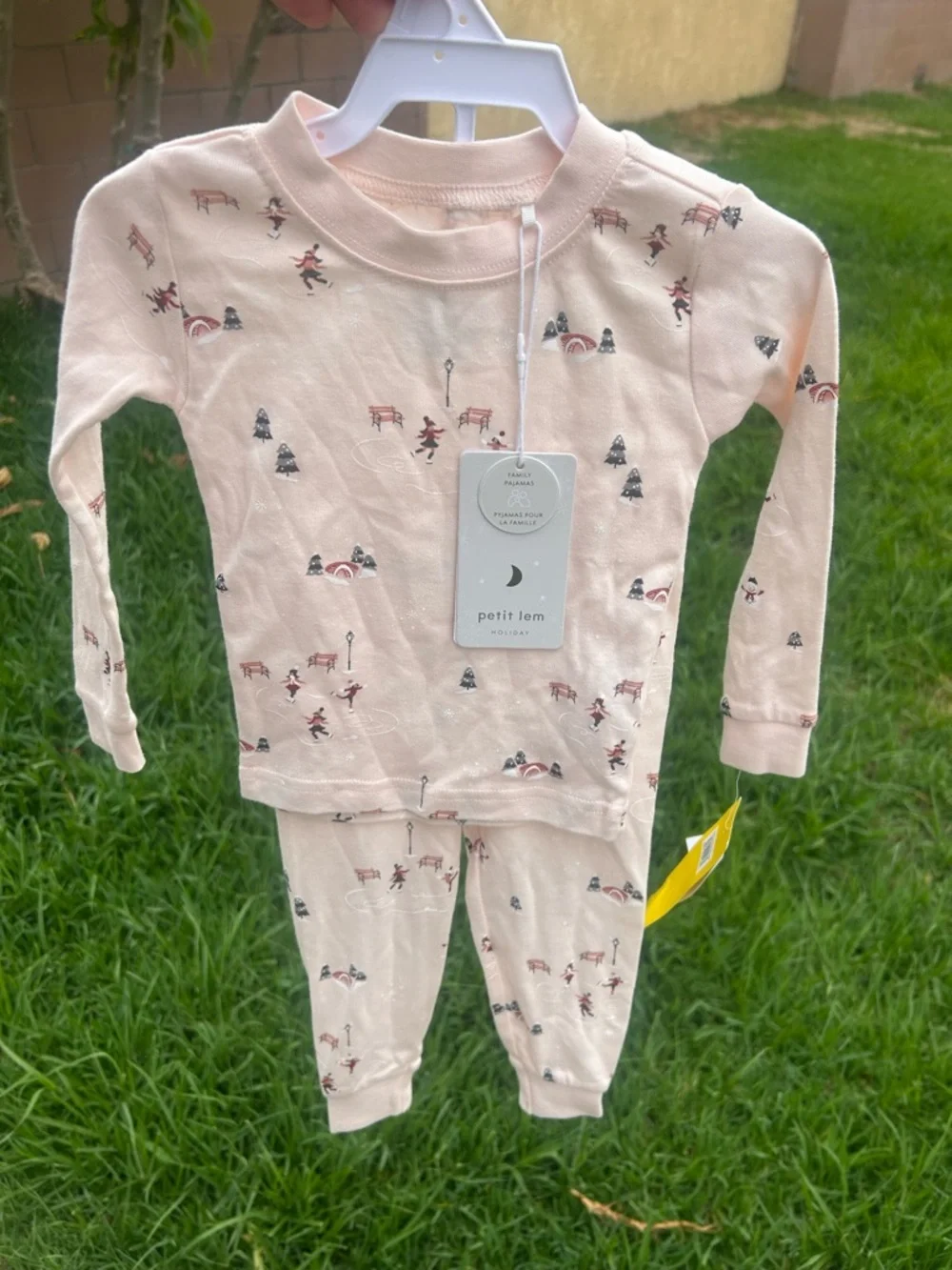 Petit Lem Light Pink Holiday Print Kids Pajama Set